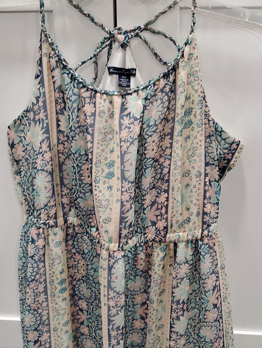American Eagle Outfitters Floral Stripe Midi Dress in Blue and Pink